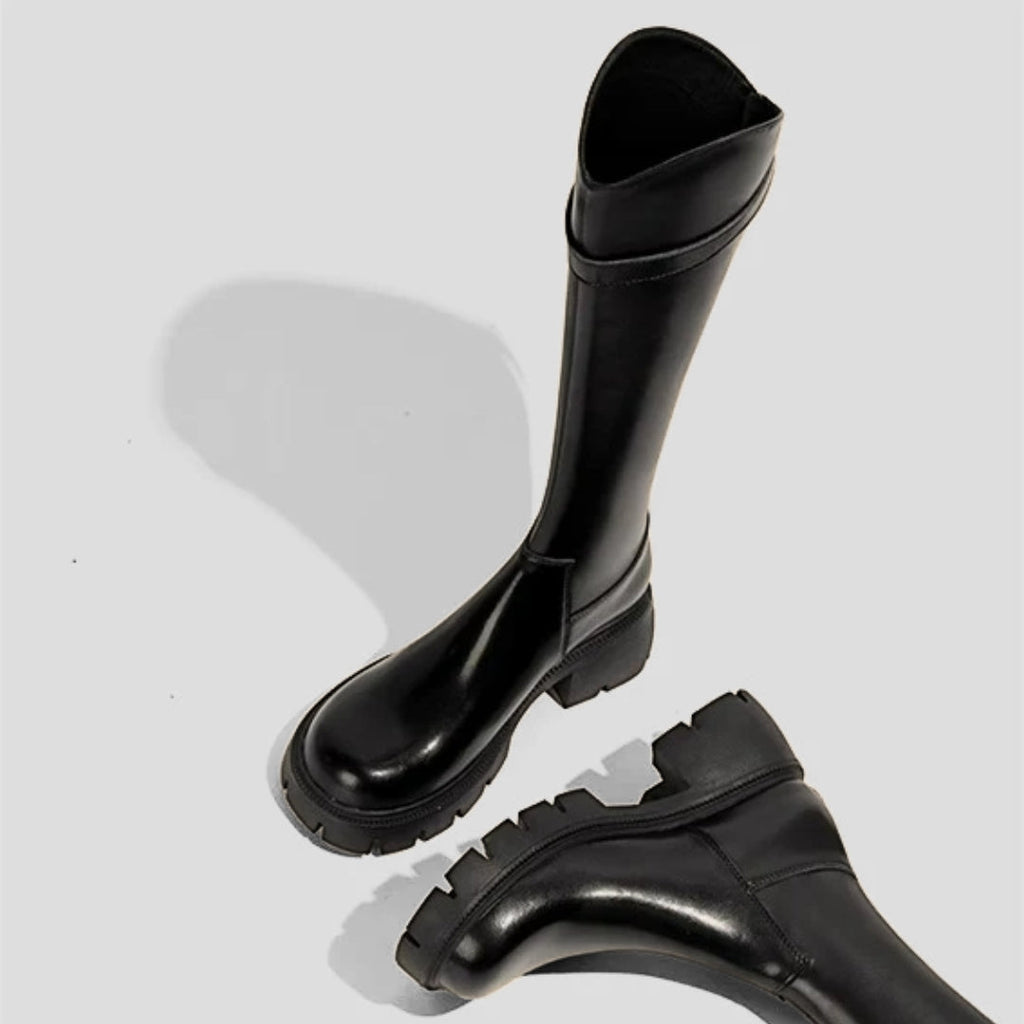 Knee-High Riding boots with Chunky Block Heel and Lug Sole