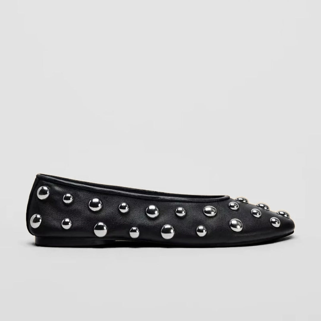 Black Ballet Flats With Silver Studded Detailing