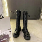 Platform Mid-Calf Chelsea Boots with Square Heel Black