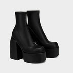 Platform Ankle Sock Boots With High Block Heel