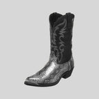 Western Cowboy Boots with Snakeskin Print and Embroidered Shaft