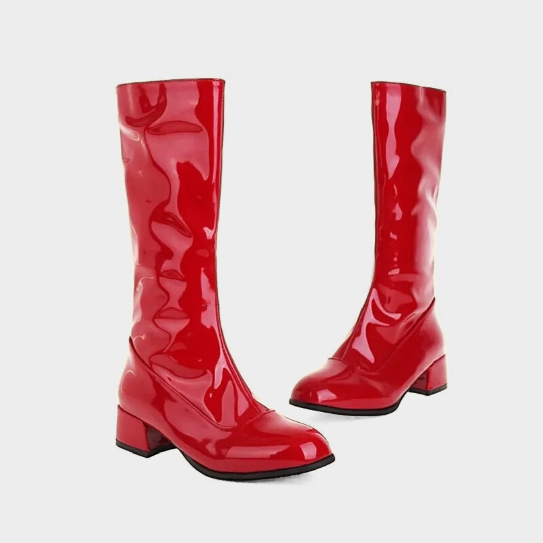 Glossy Patent Mid-Calf Boots with Block Heel
