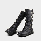 Classic Black Motorcycle Boots with Metallic Buckles