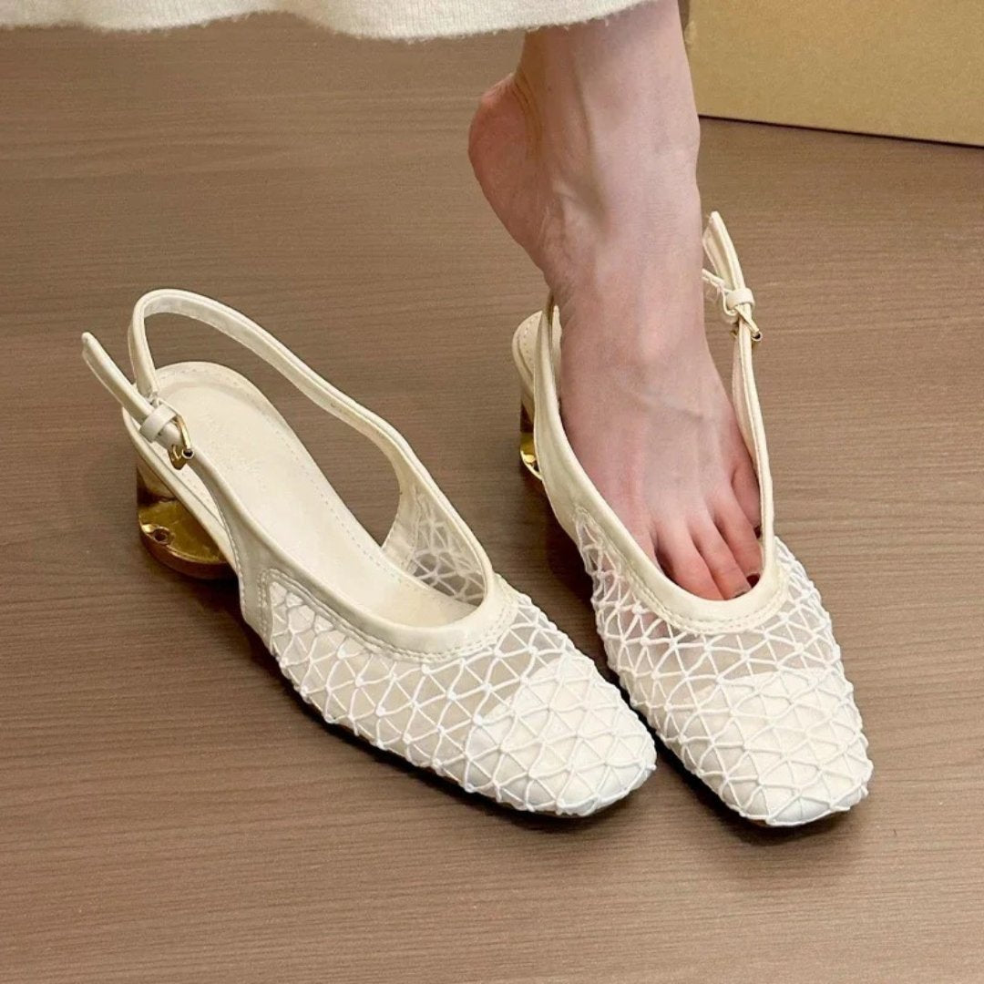 Strappy Air Mesh Platform Sandals with Unique Heel