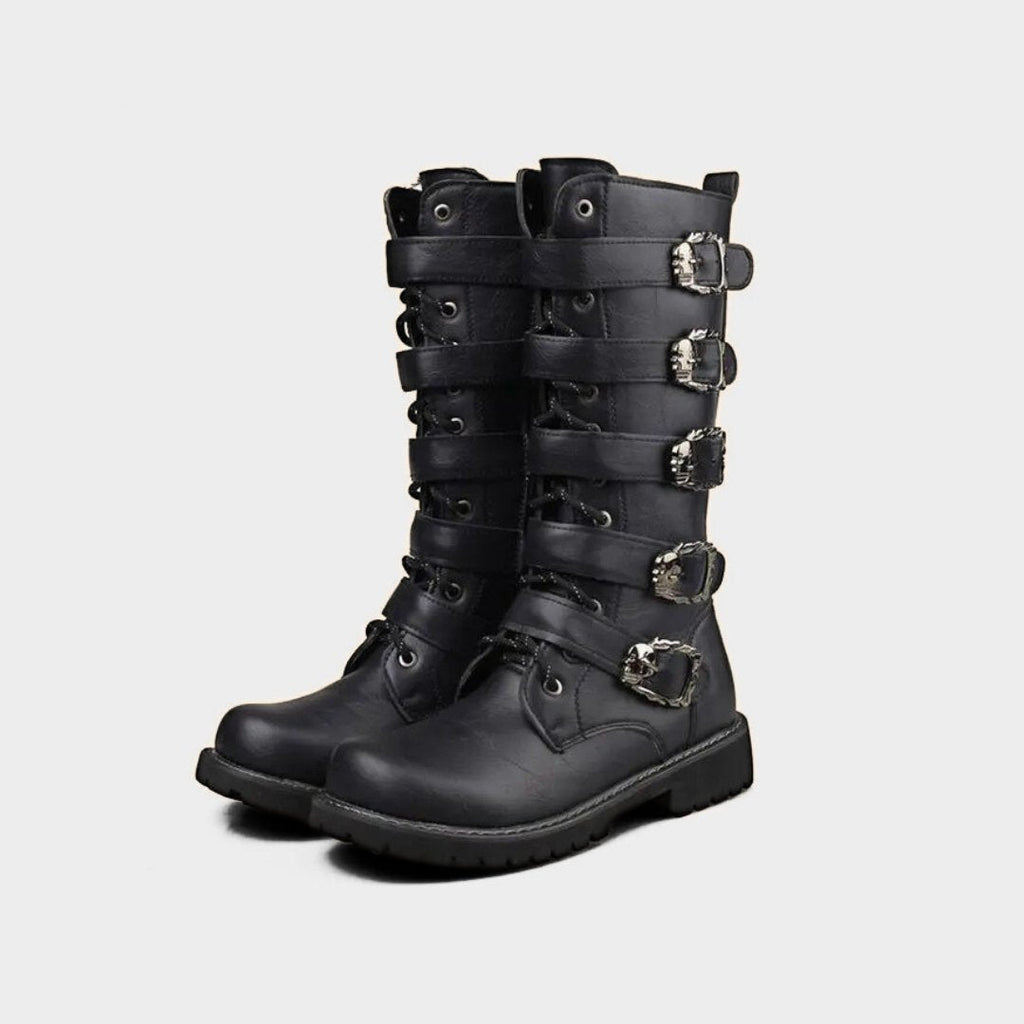 Classic Black Motorcycle Boots with Metallic Buckles