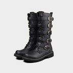 Classic Black Motorcycle Boots with Metallic Buckles
