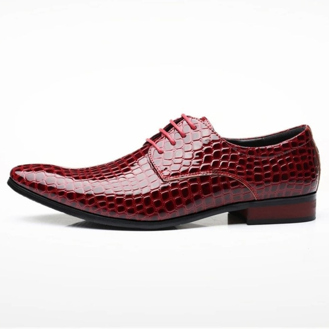 Oxford Dress Shoes with Glossy Snakeskin Texture