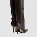 Wide-Fit Knee-High Leather Fold-Over Stilleto Boots with Pointed Toe