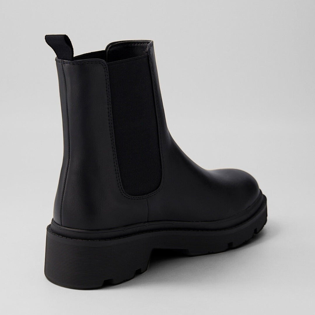 Leather Chelsea Rain Boots with Chunky Sole and Low Block Heel
