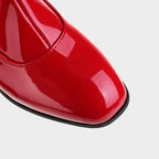 Glossy Patent Mid-Calf Boots with Block Heel