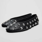 Black Ballet Flats With Silver Studded Detailing