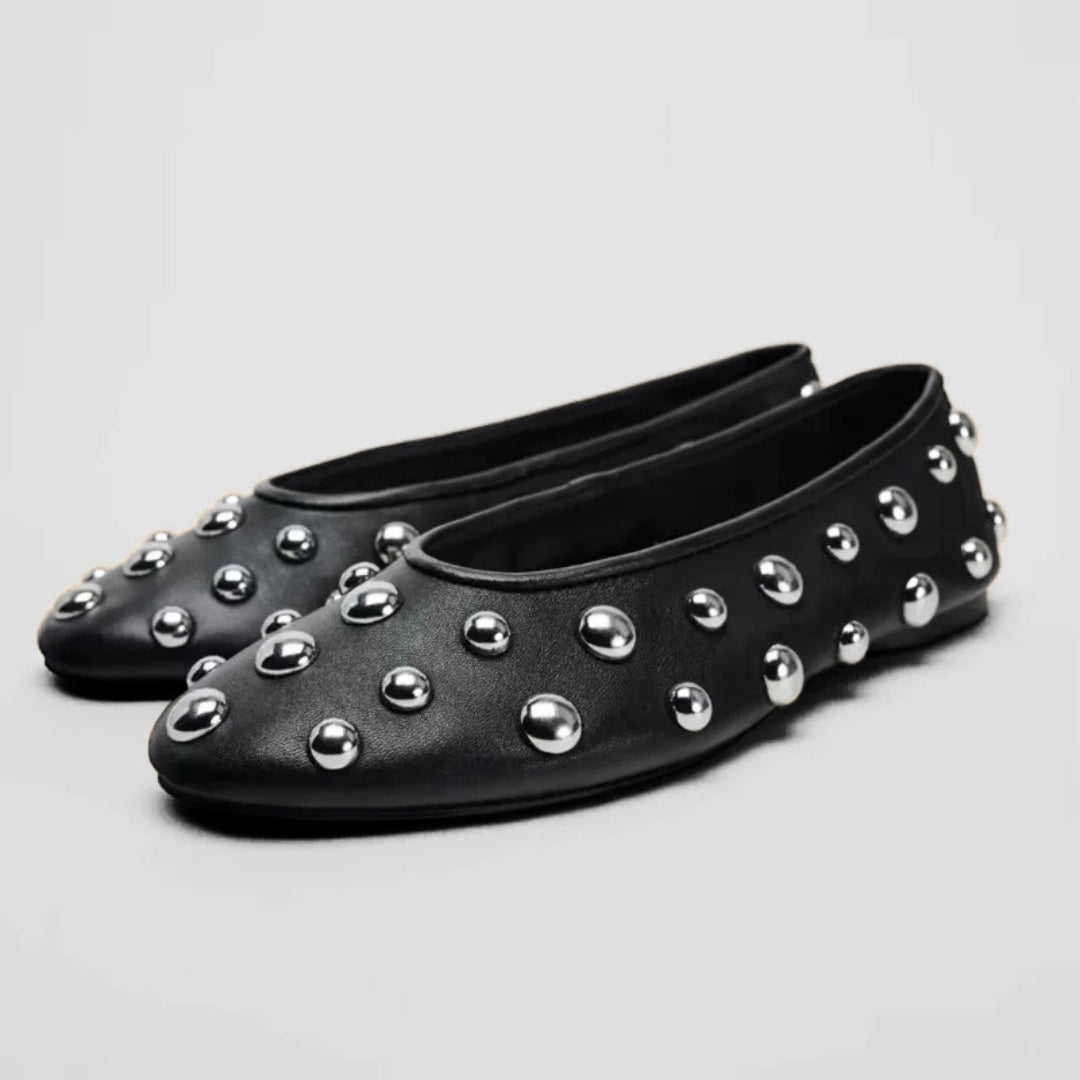 Black Ballet Flats With Silver Studded Detailing