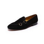 Suede Leather Formal Monk Strap Loafers with Low Stacked Block Heel
