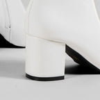 Minimalist Polished Ankle Boots with High Block Heel and Pointed Toe