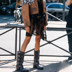 Leather Mid-Calf Buckle Harness Boots with Block Heel