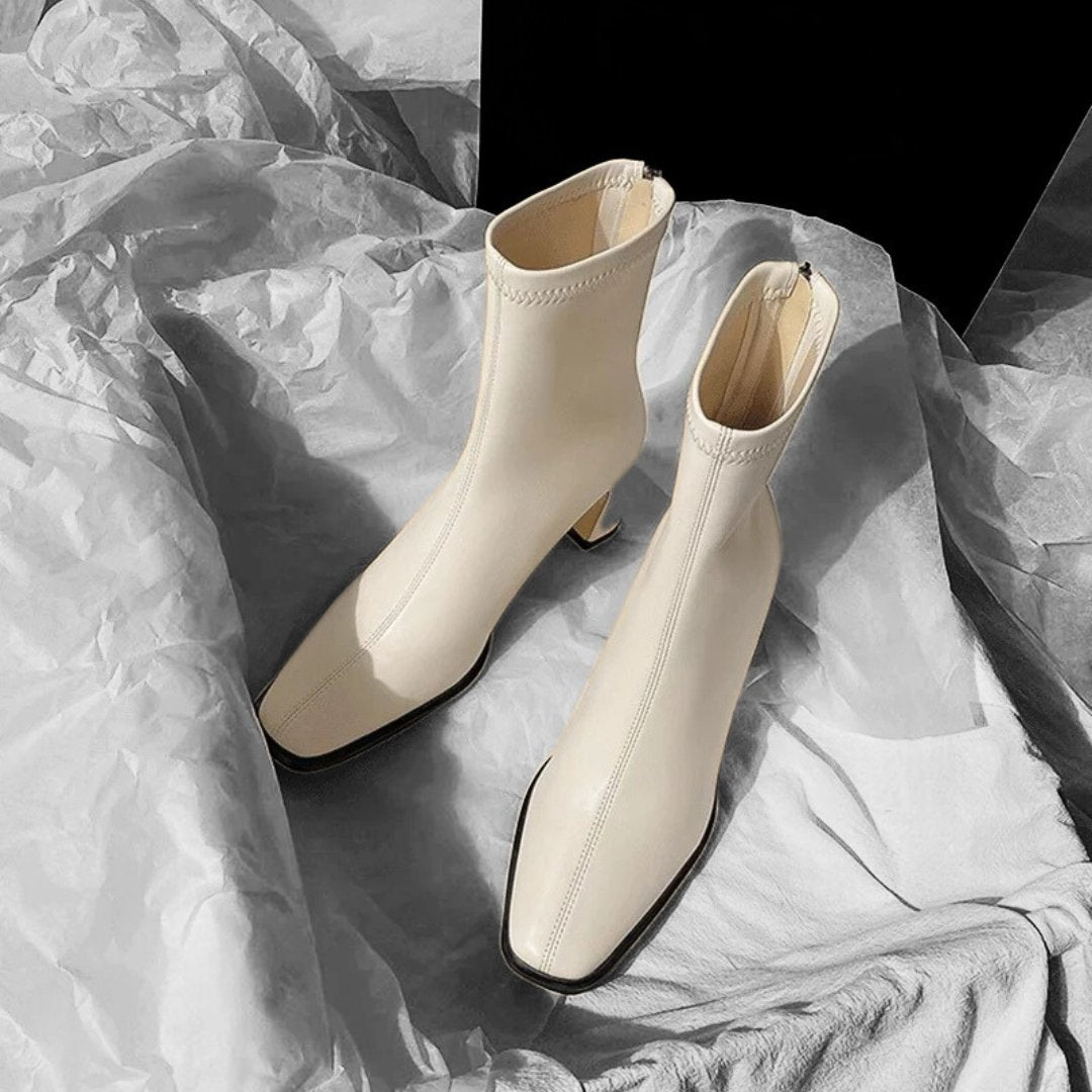 Square Toe Ankle Boots with High Block Heel