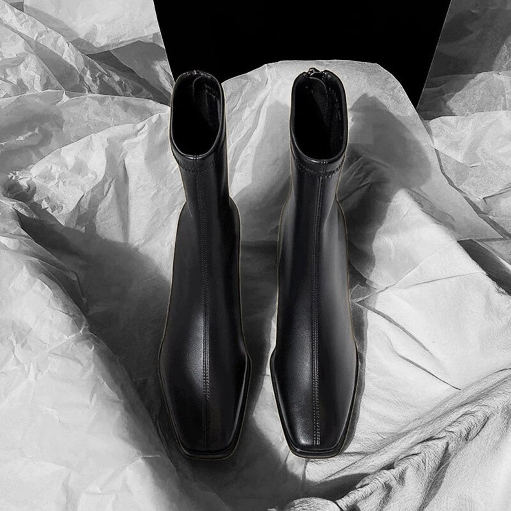 Square Toe Ankle Boots with High Block Heel