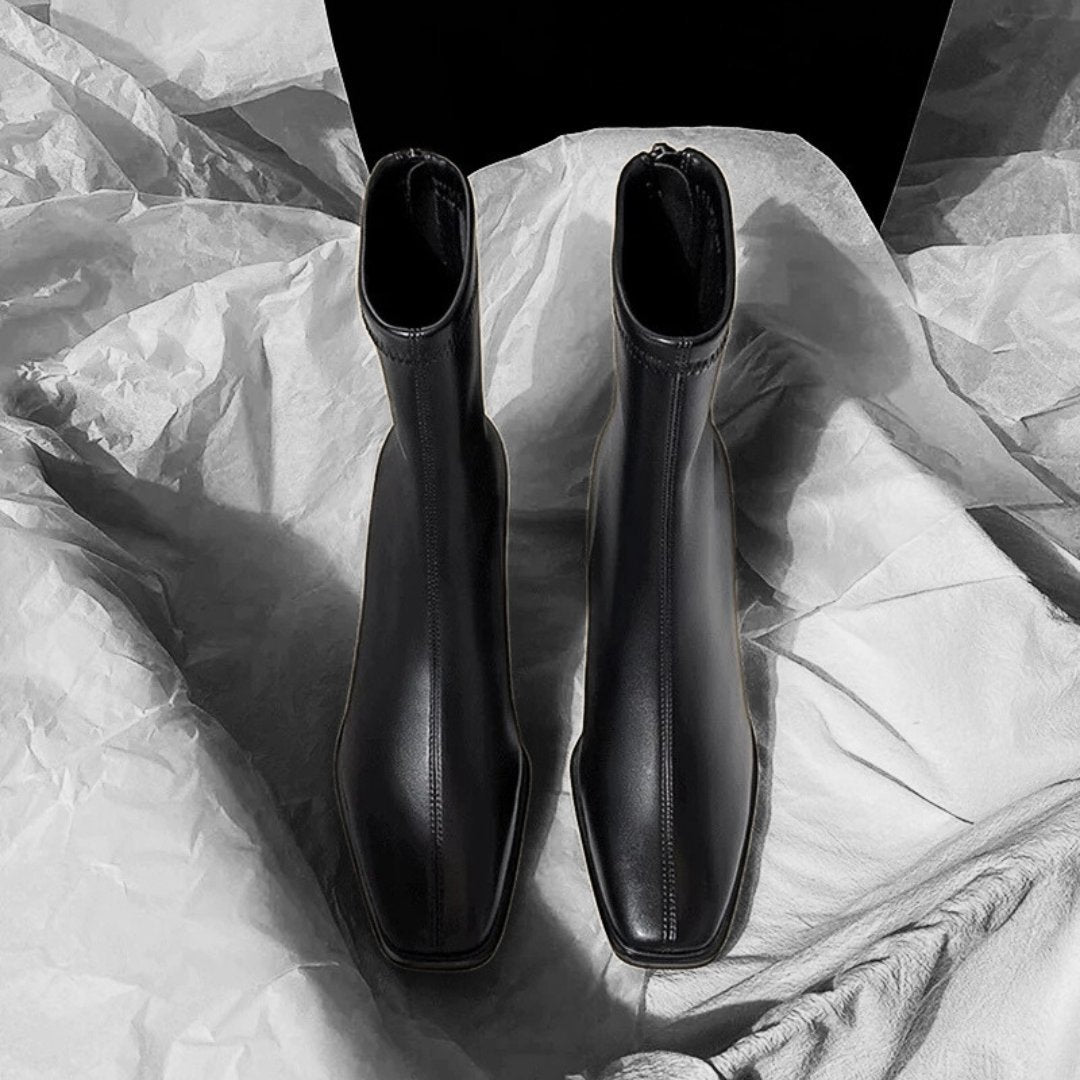 Square Toe Ankle Boots with High Block Heel