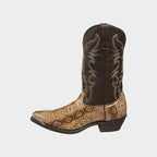 Western Cowboy Boots with Snakeskin Print and Embroidered Shaft
