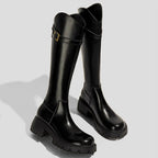 Knee-High Riding boots with Chunky Block Heel and Lug Sole