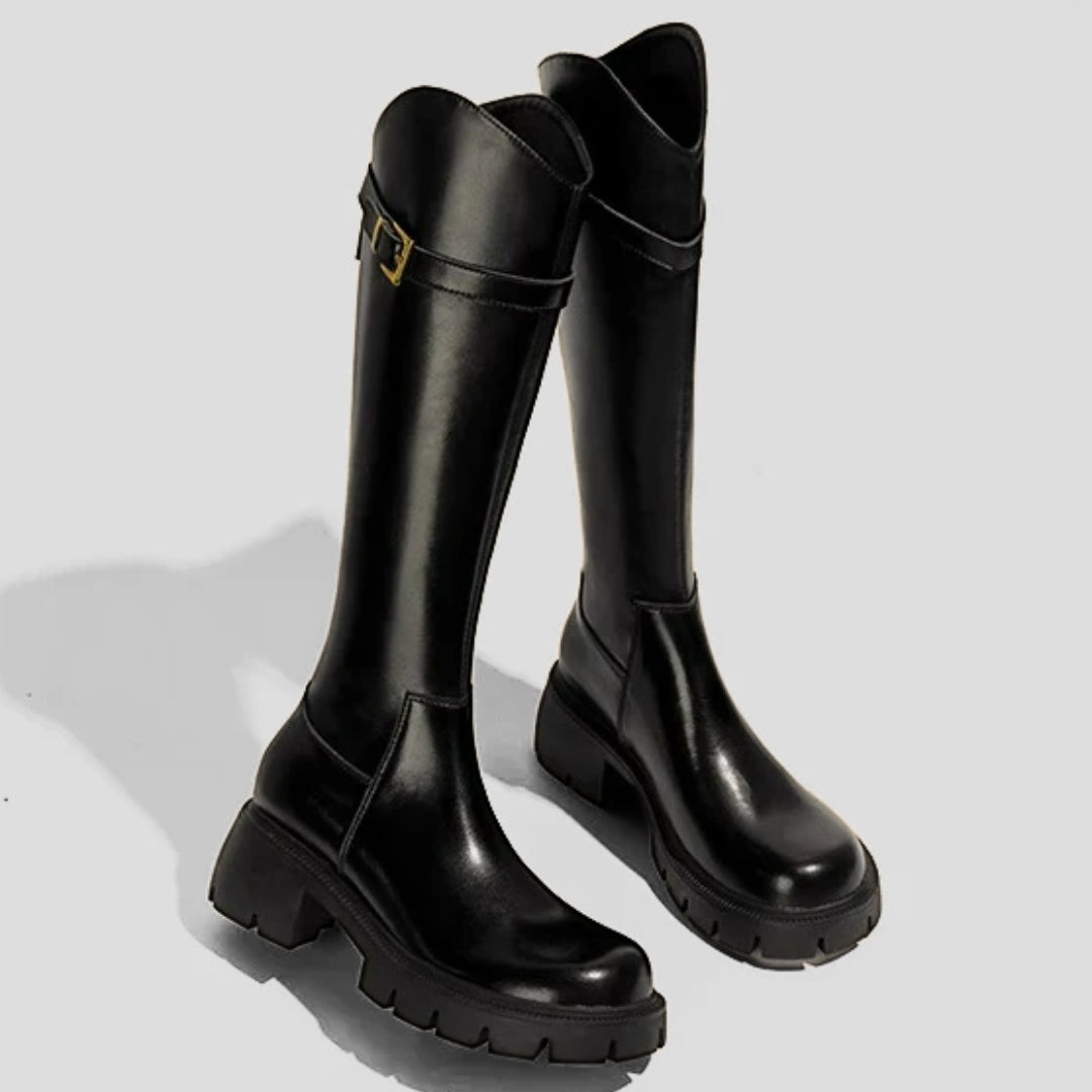 Knee-High Riding boots with Chunky Block Heel and Lug Sole