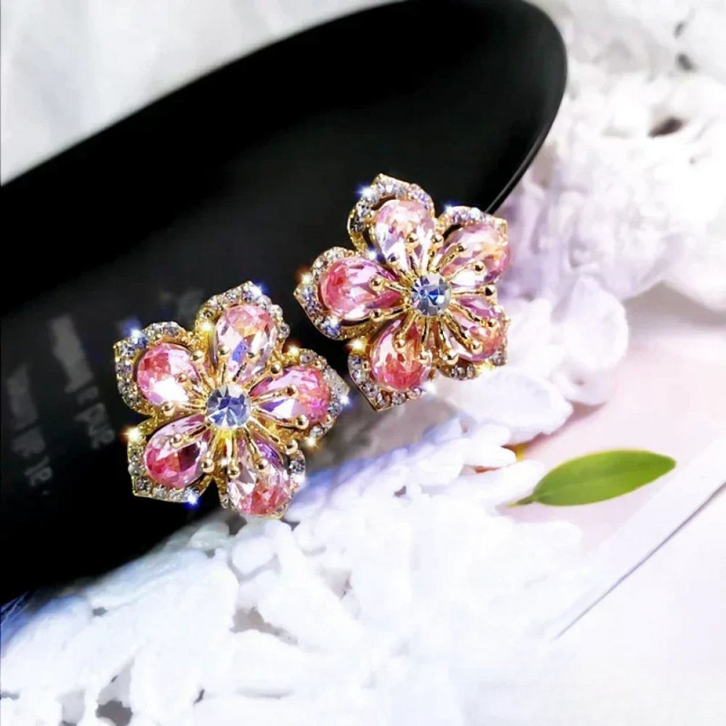 Colorful Flowers Zirconia Silver Earrings