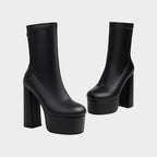 Platform Ankle Sock Boots With High Block Heel