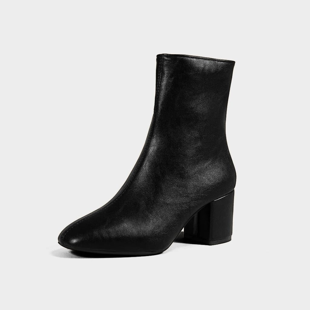 Minimalist Polished Ankle Boots with High Block Heel and Pointed Toe