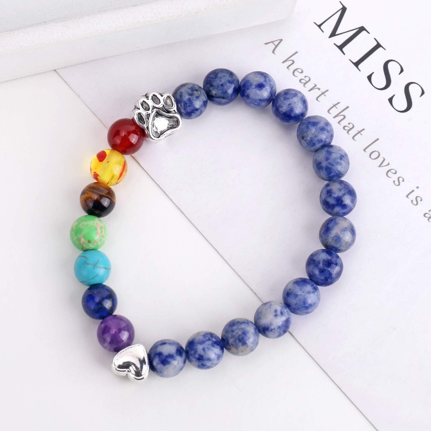 Rainbow Bridge Memorial Bracelet 7 Chakra Bead Gift for Pet Loss