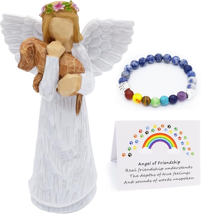 Dog Memorial Gift Set with Angel of Friendship and Rainbow Bracelet