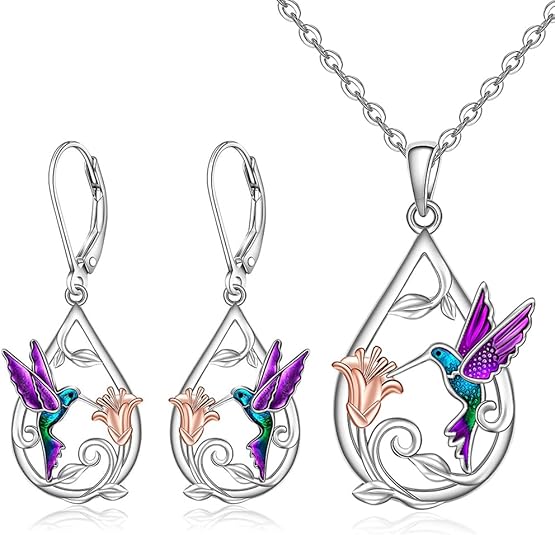 Beautiful Hummingbird Necklace with Bonus Earrings