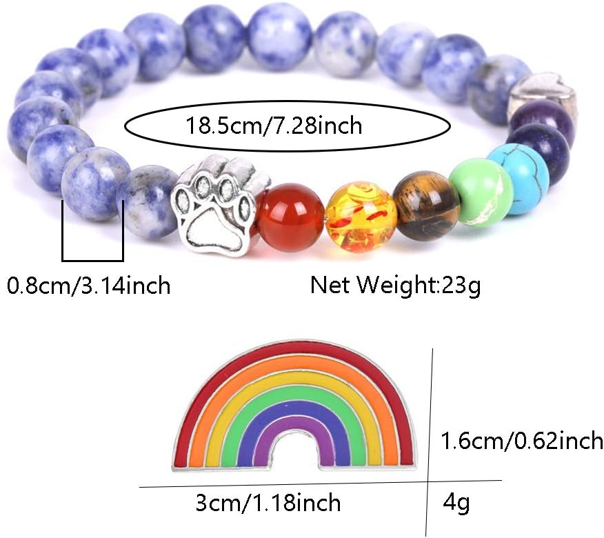 Rainbow Bridge Memorial Bracelet 7 Chakra Bead Gift for Pet Loss