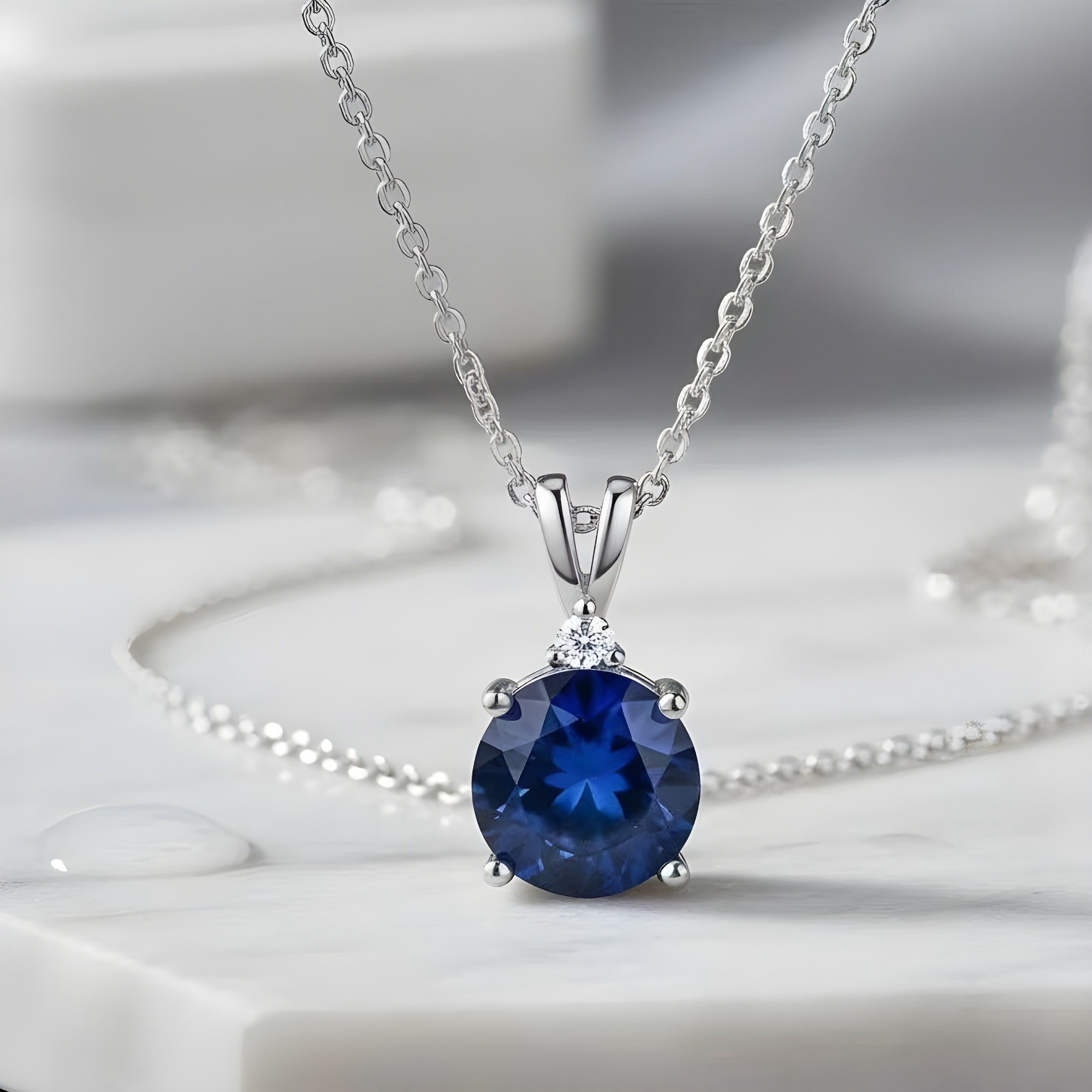 Round Cut Sapphire Necklace