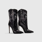 X (this is 2 diff products, long versions and short) Sexy Embroidered Denim Mid-Calf Boots with 12cm Heel
