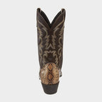 Western Cowboy Boots with Snakeskin Print and Embroidered Shaft