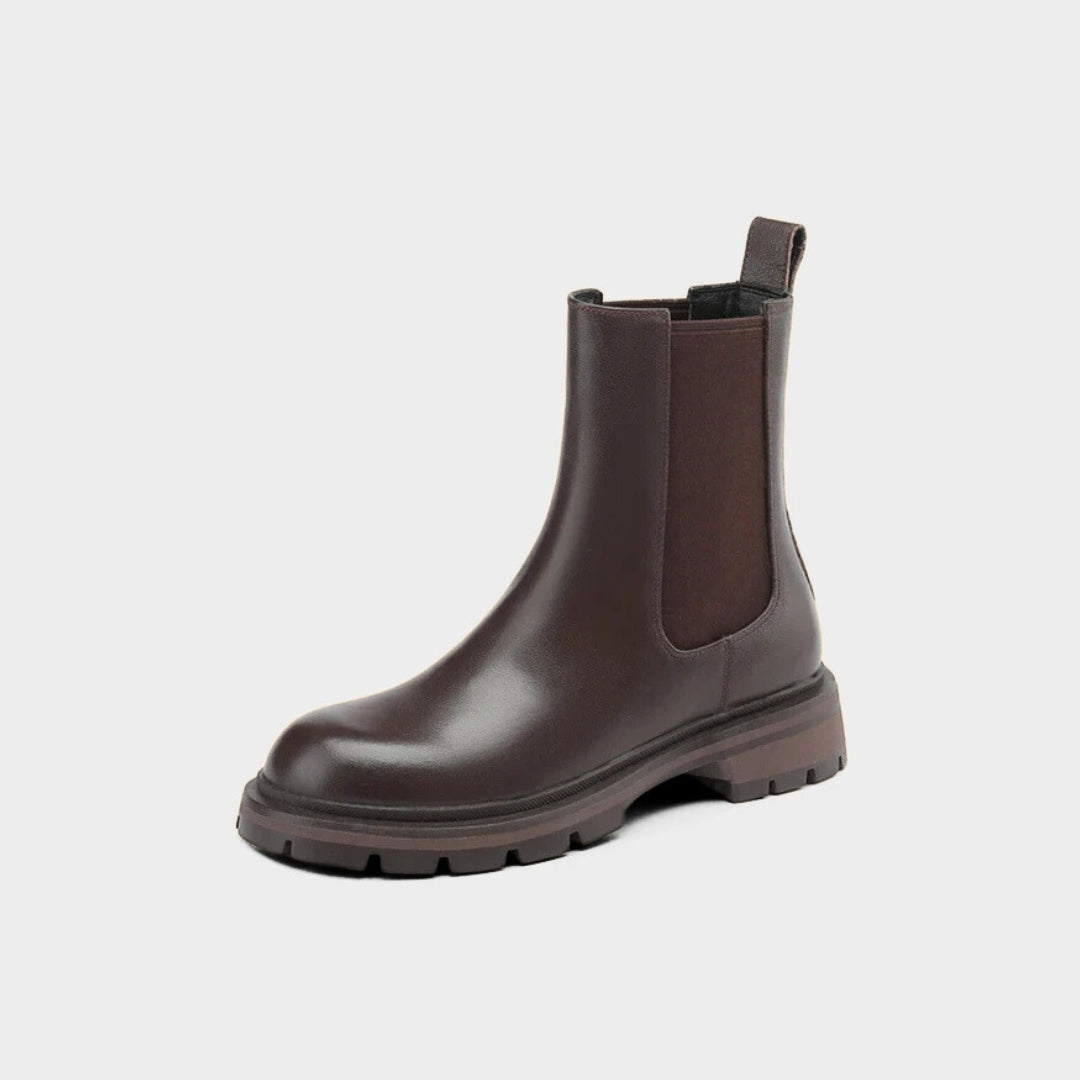 Leather Chelsea Rain Boots with Chunky Sole and Low Block Heel