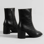 Minimalist Polished Ankle Boots with High Block Heel and Pointed Toe