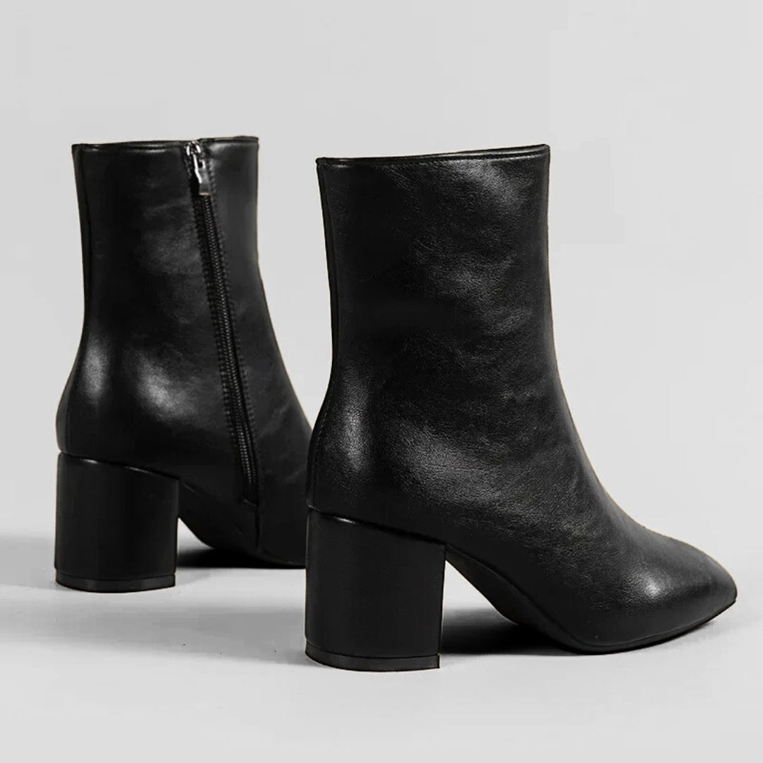 Minimalist Polished Ankle Boots with High Block Heel and Pointed Toe