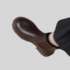 Leather Chelsea Rain Boots with Chunky Sole and Low Block Heel