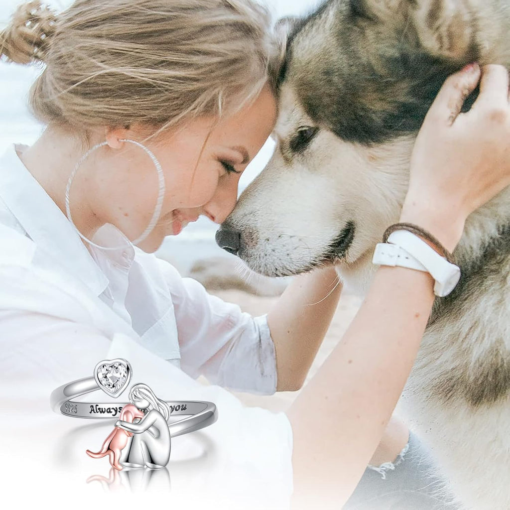 Adjustable Dog Ring in Silver “Always in My Heart” with Zirconia