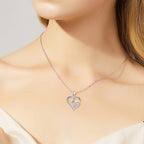 Silver Paw & Heart Necklace with Zirconia