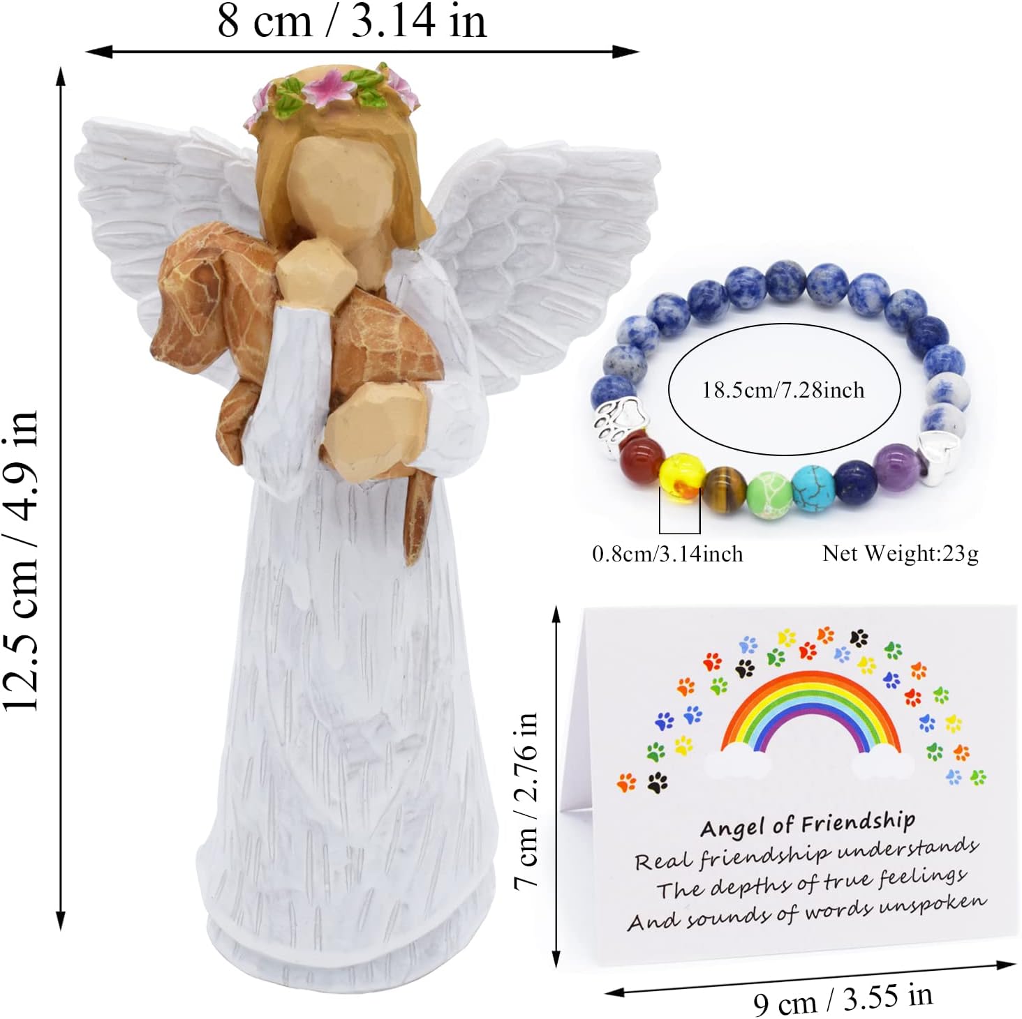 Dog Memorial Gift Set with Angel of Friendship and Rainbow Bracelet