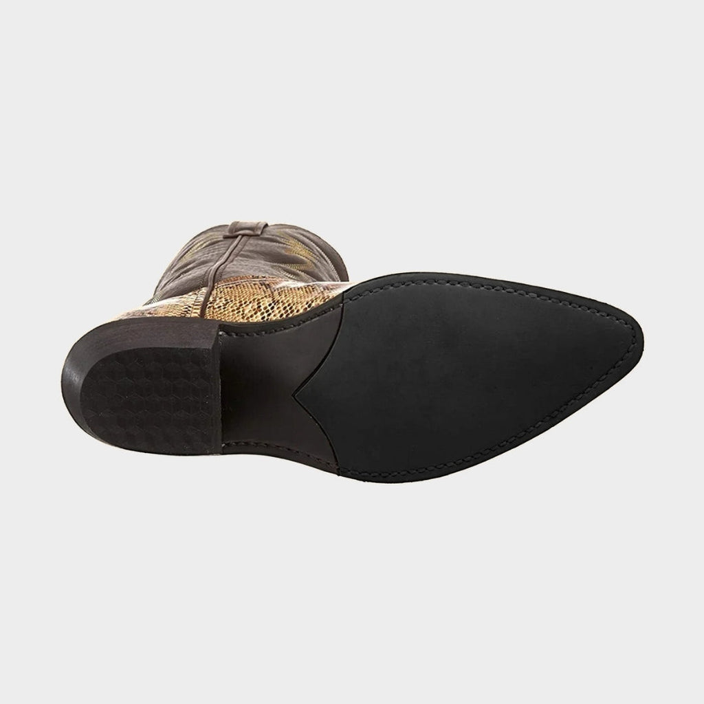 Western Cowboy Boots with Snakeskin Print and Embroidered Shaft