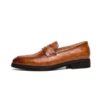 Crocodile-Embossed Leather Penny Loafers with Gold-Tone Strap Detail