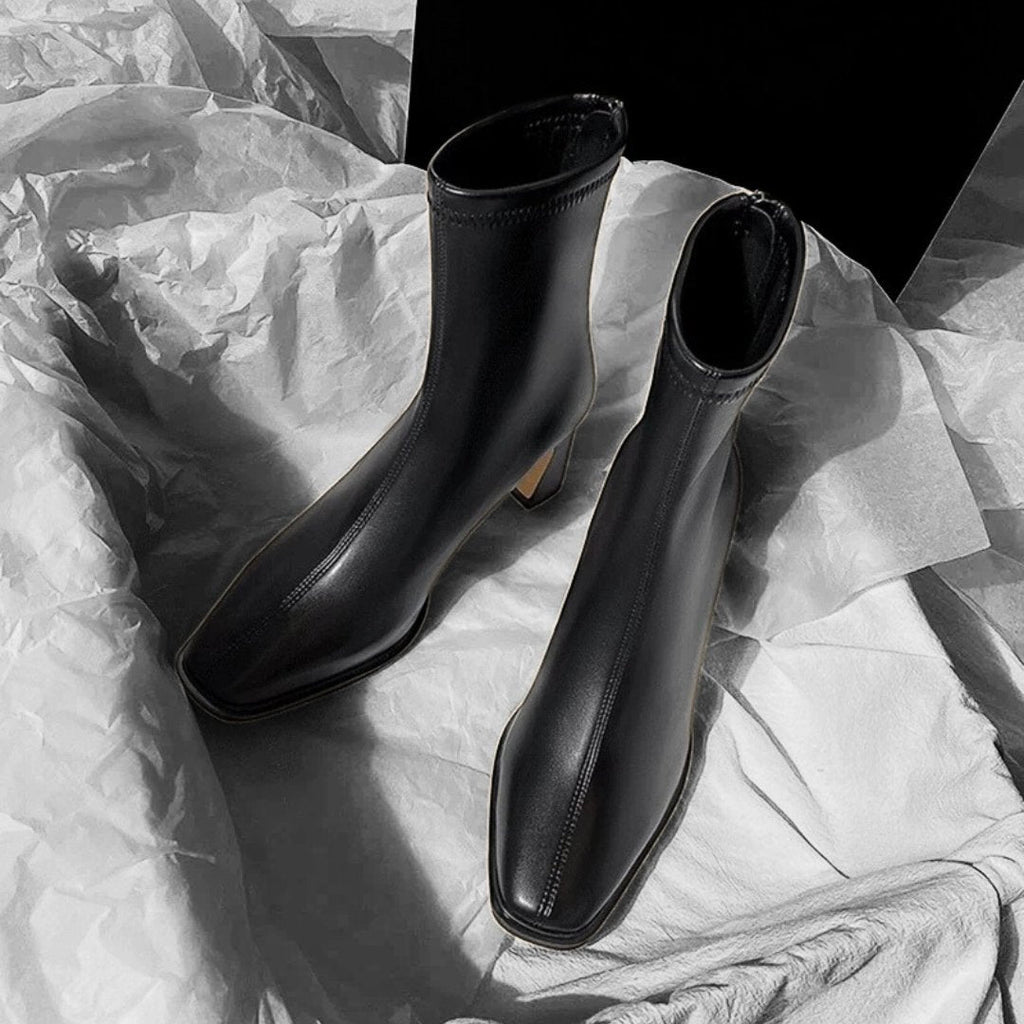 Square Toe Ankle Boots with High Block Heel