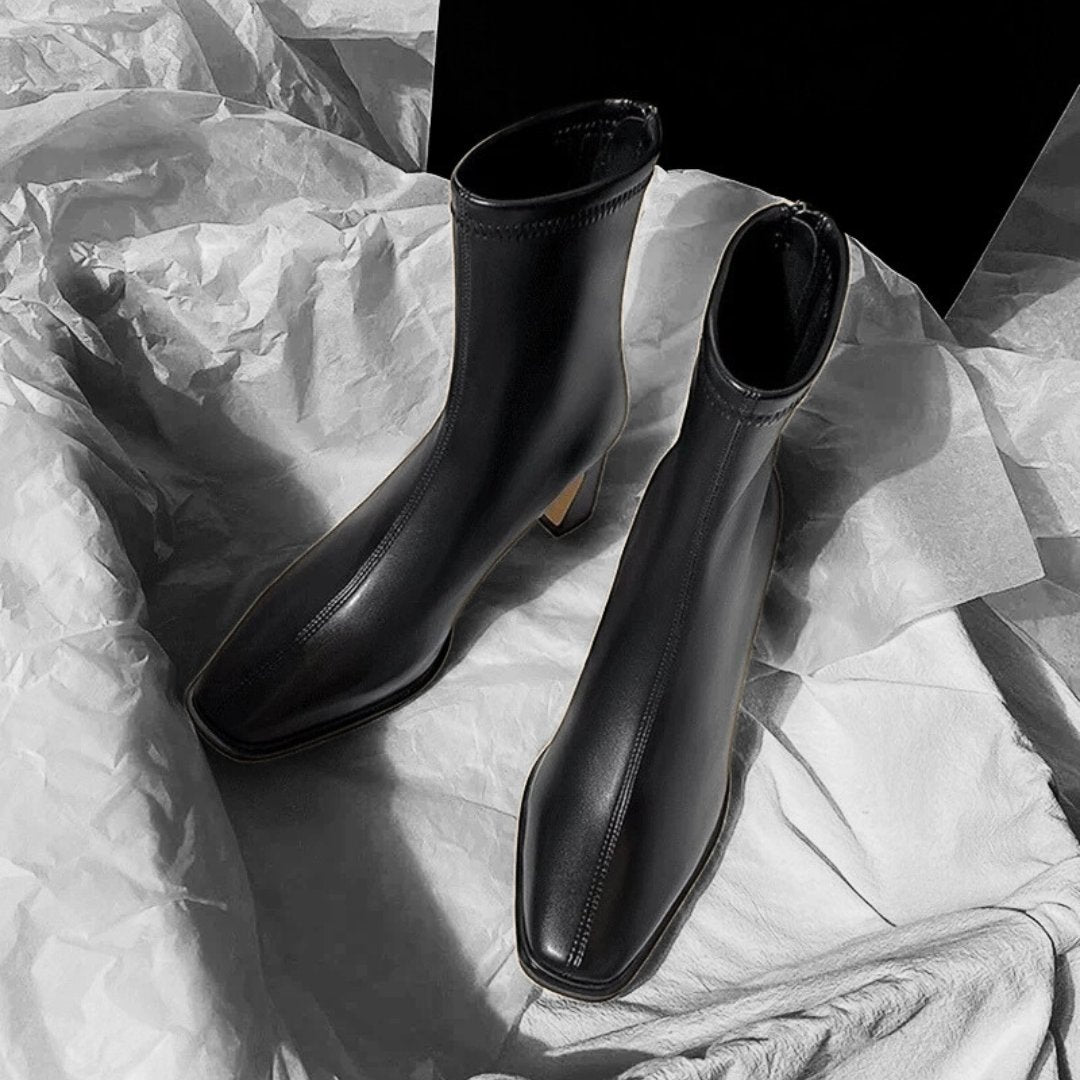 Square Toe Ankle Boots with High Block Heel