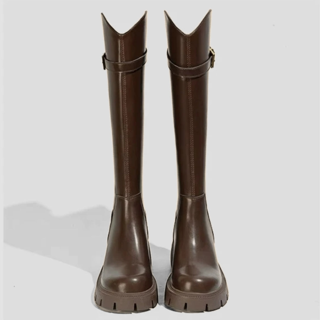 Knee-High Riding boots with Chunky Block Heel and Lug Sole