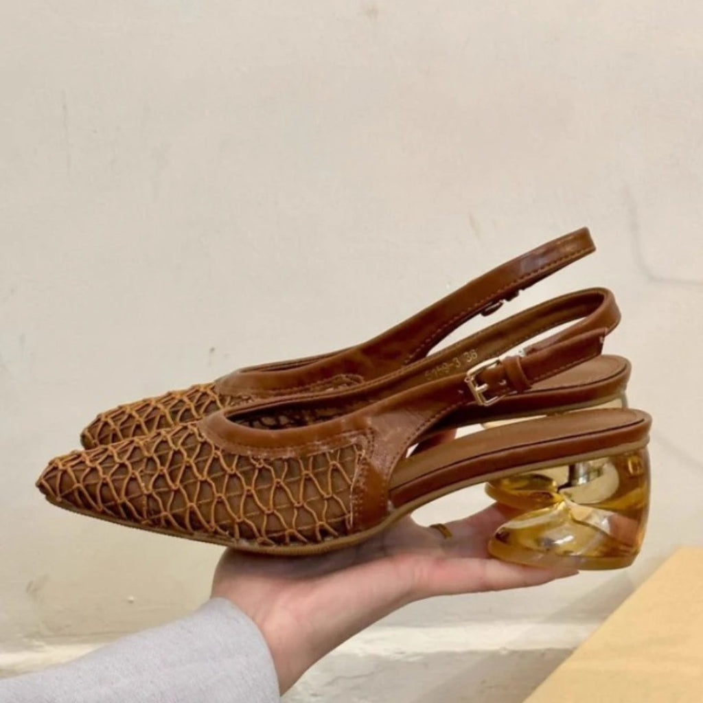 Strappy Air Mesh Platform Sandals with Unique Heel