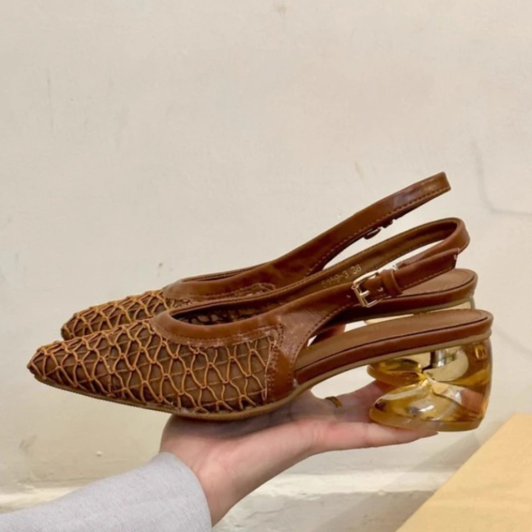 Strappy Air Mesh Platform Sandals with Unique Heel