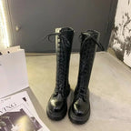 Platform Mid-Calf Chelsea Boots with Square Heel Black